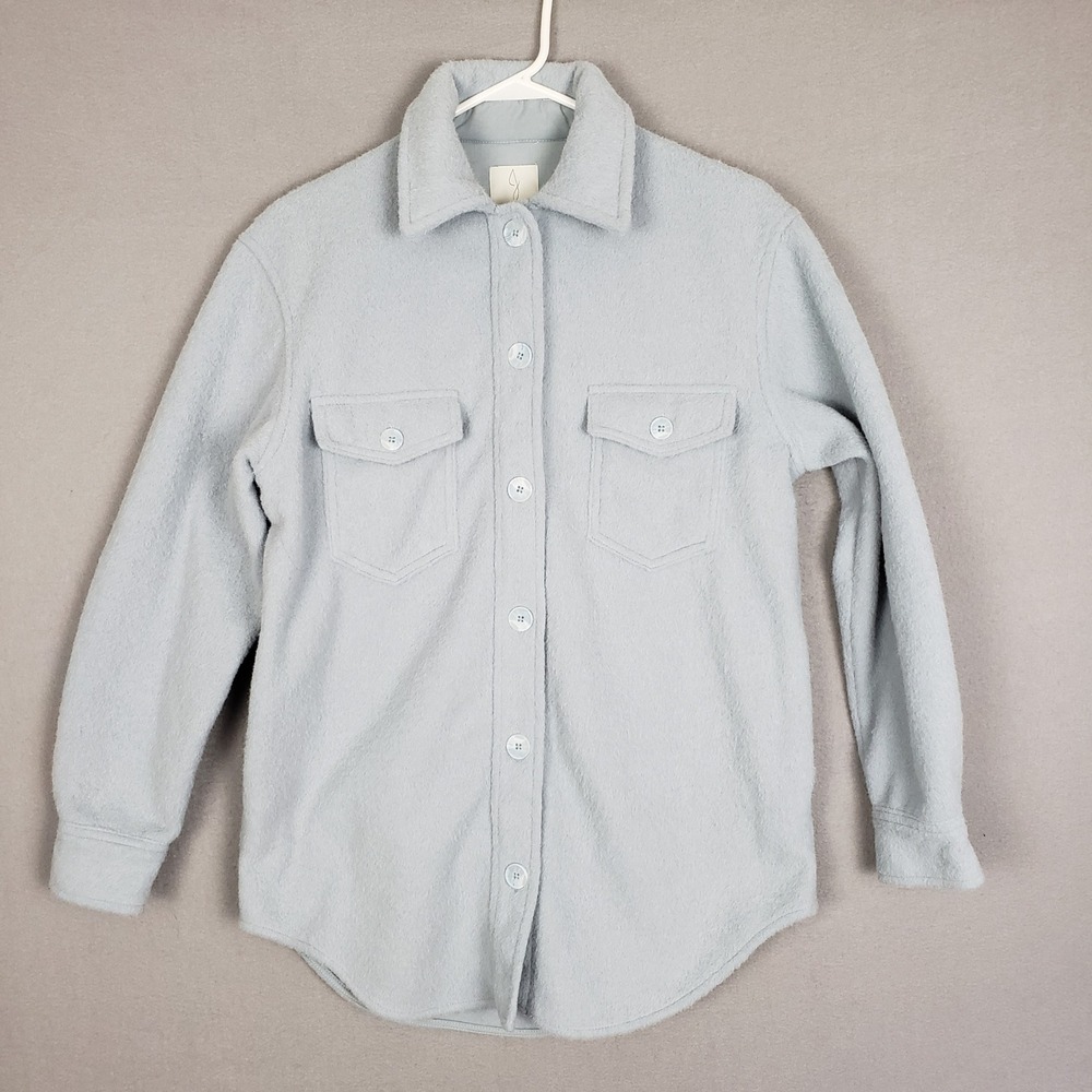 Joie Size XS Light Blue Boyfriend Shirt Jacket Fleece Pastel Collared Button‎ Up